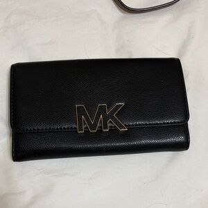 Michael Kors Black Leather Wallet with Gold Logo
